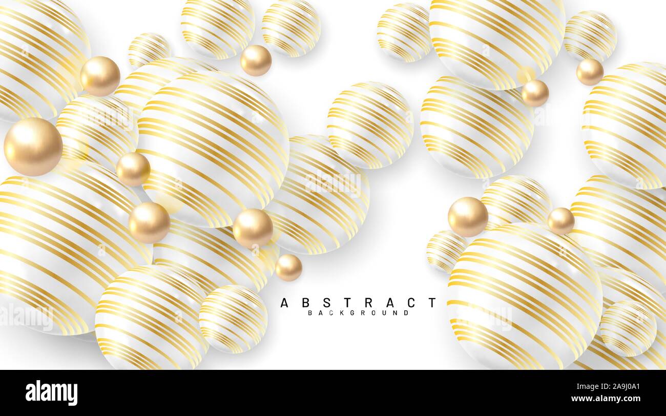 Abstract background with 3d fields. Gold and white bubbles. Vector ...