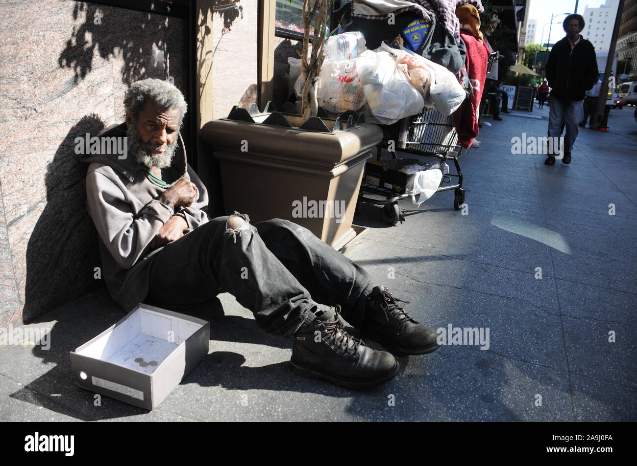 Unidentified homeless person  in Downtown of Los Angeles, CA Stock Photo