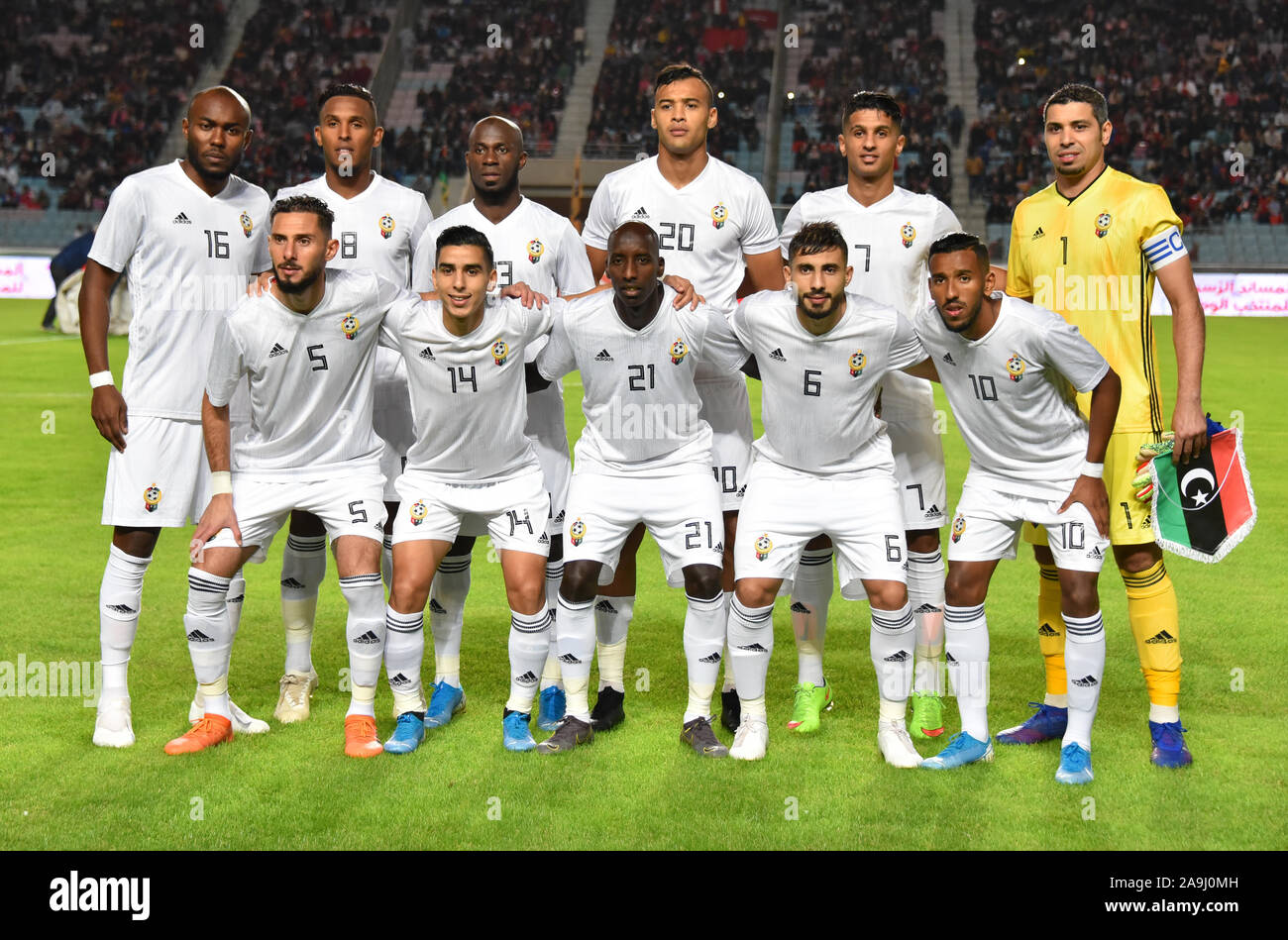 Tunis, Tunisia. 15th Nov, 2019. Lybian team pose for a photo before the 2021 Africa Cup of Nations group J qualifying football match between Tunisia and Libya at the Stade Olympique de Rades.(Final score; Tunisia 4:1 Libya) Credit: SOPA Images Limited/Alamy Live News Stock Photo