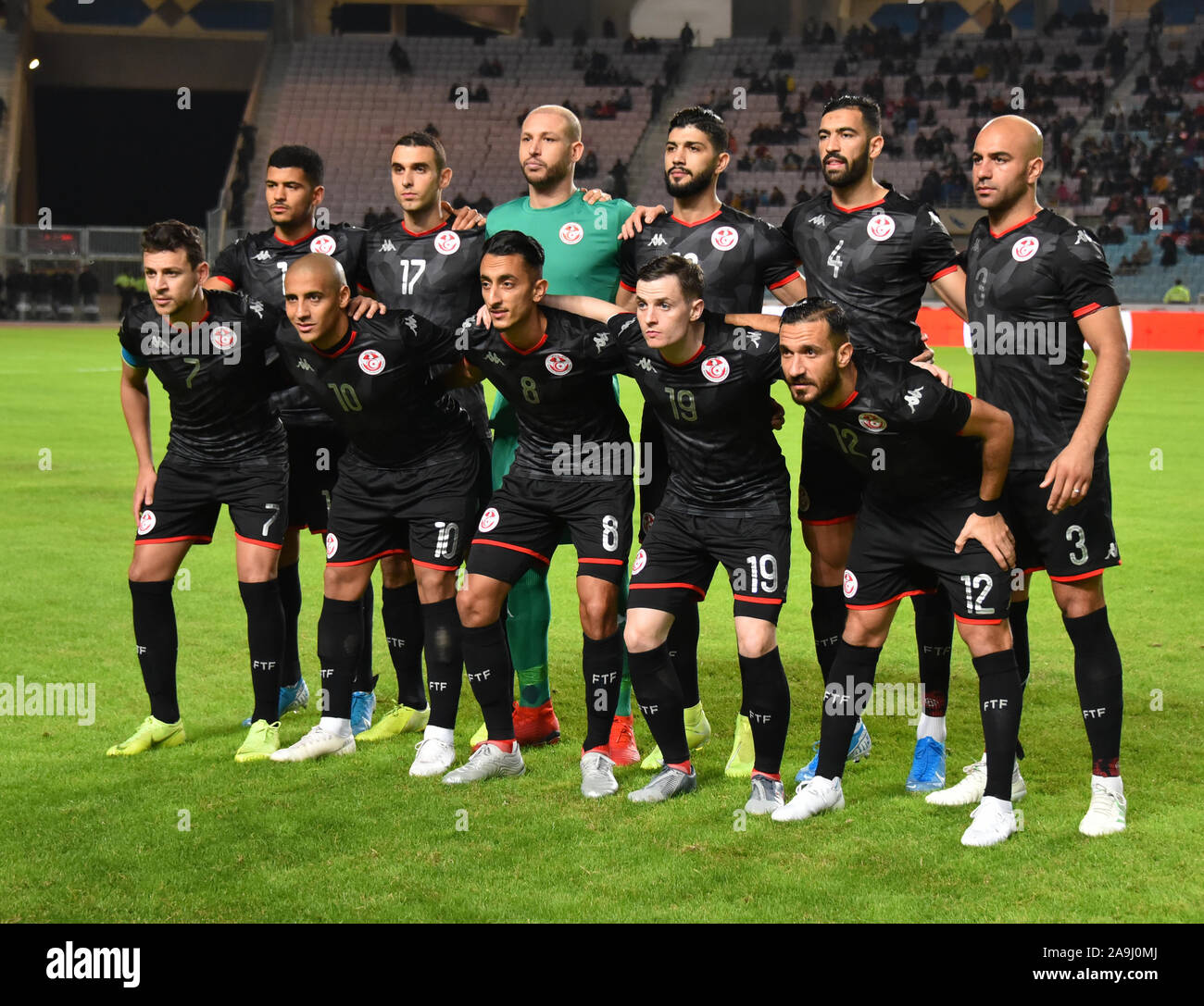 Tunis, Tunisia. 15th Nov, 2019. Tunisian team pose for a photo before the 2021 Africa Cup of Nations group J qualifying football match between Tunisia and Libya at the Stade Olympique de Rades.(Final score; Tunisia 4:1 Libya) Credit: SOPA Images Limited/Alamy Live News Stock Photo