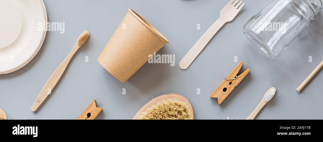 eco natural paper products flat lay on gray background. sustainable ...