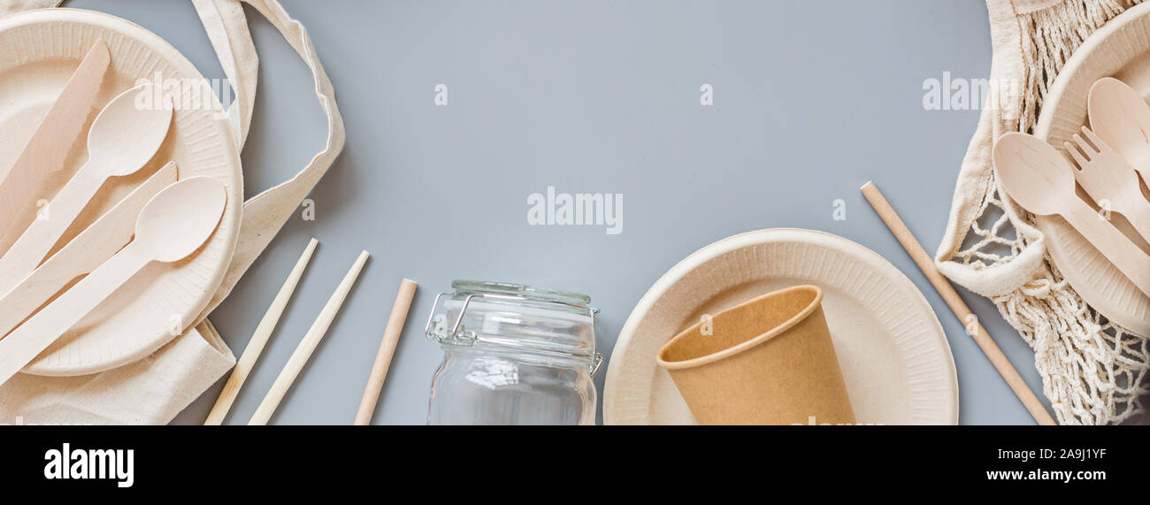 eco natural paper products flat lay on gray background. sustainable ...