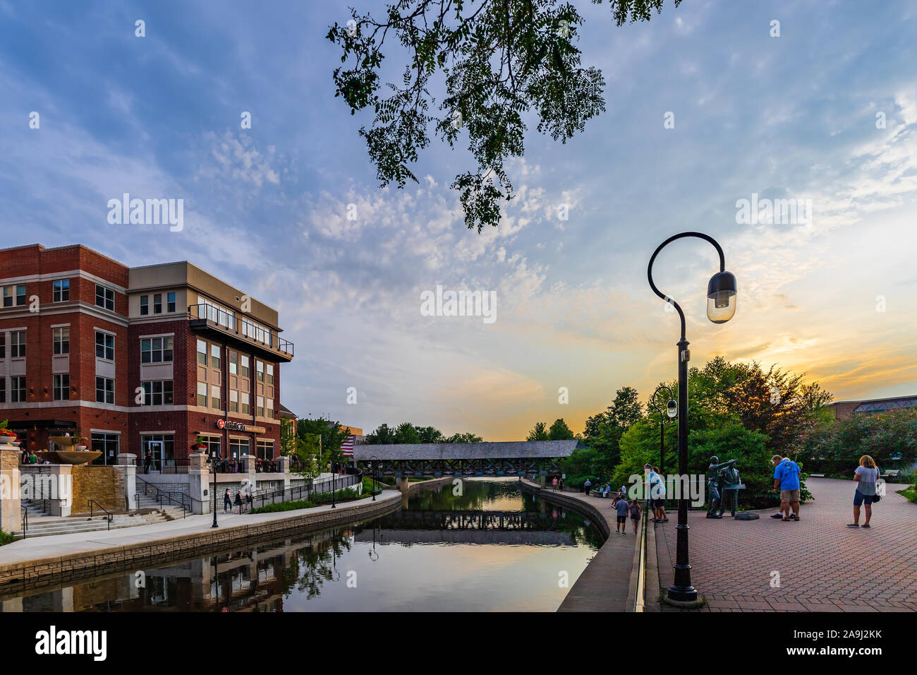 Downtown Naperville Riverwalk on a busy Saturday night features plenty