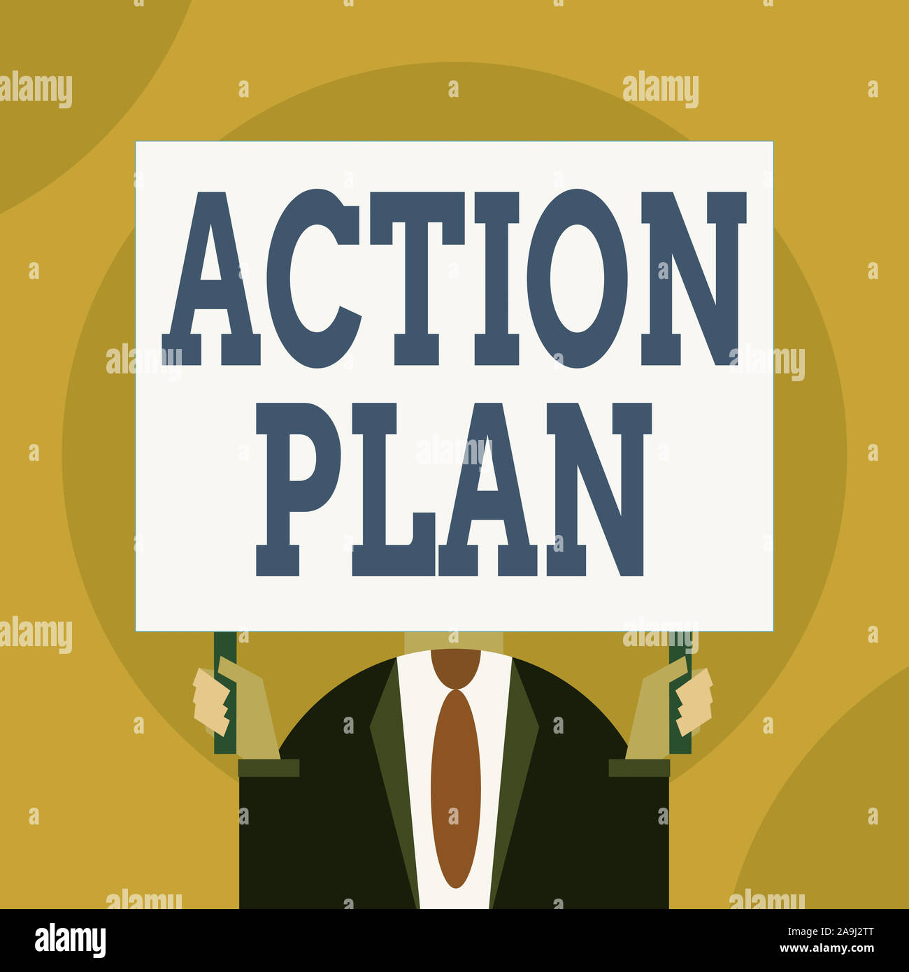 Word writing text Action Plan. Business photo showcasing detailed plan outlining actions needed to reach goals or vision Just man chest dressed dark s Stock Photo