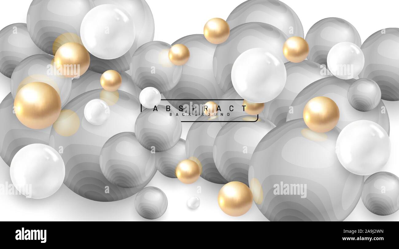Abstract background with 3d fields. Gold and white bubbles. Vector ...