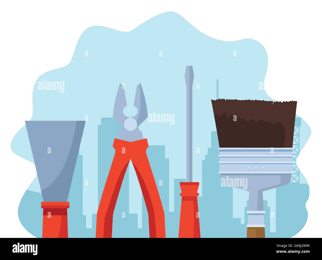 construction tools over under construction scenery background Stock ...