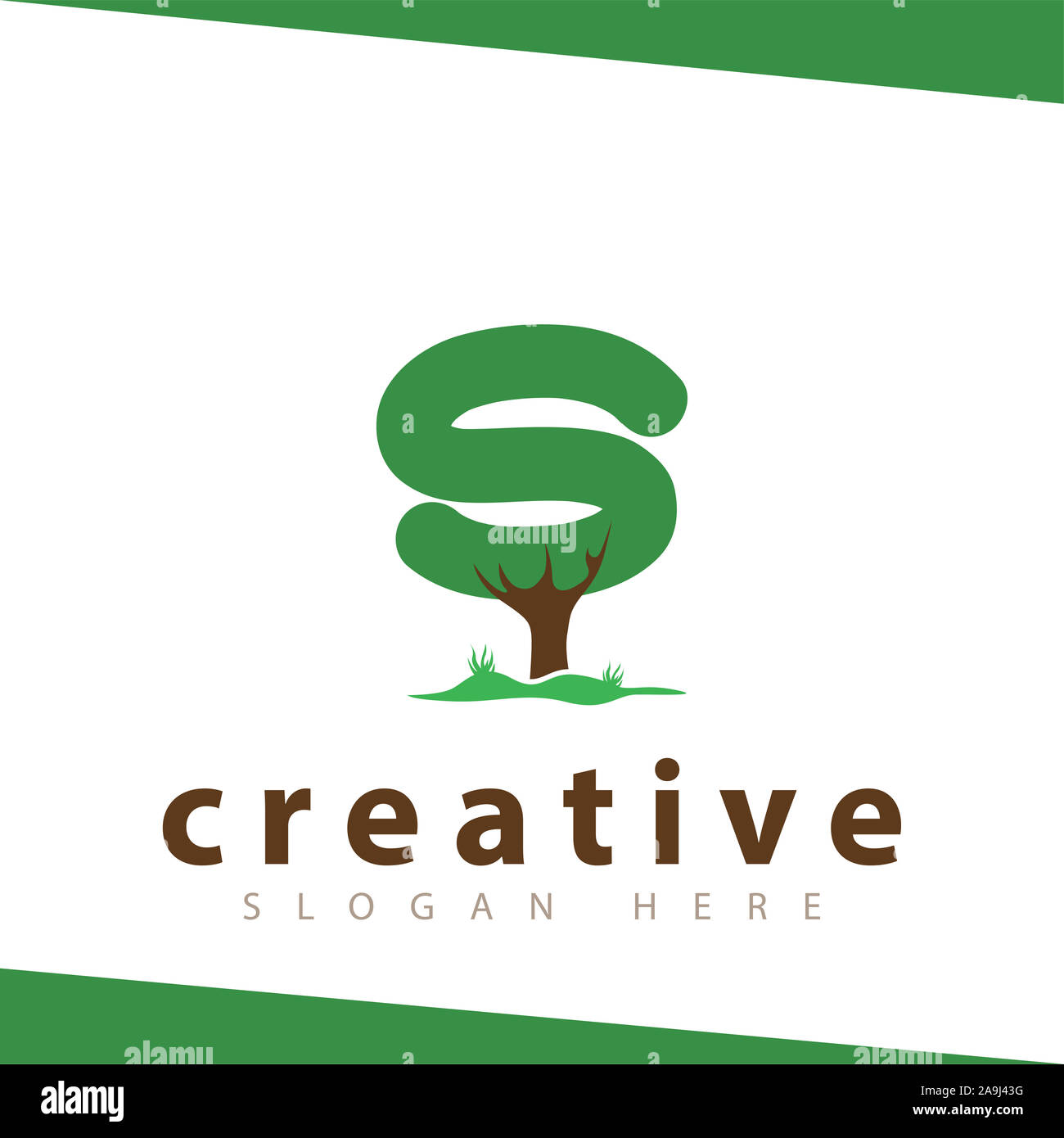 S Letter tree green logo vector template Stock Photo - Alamy