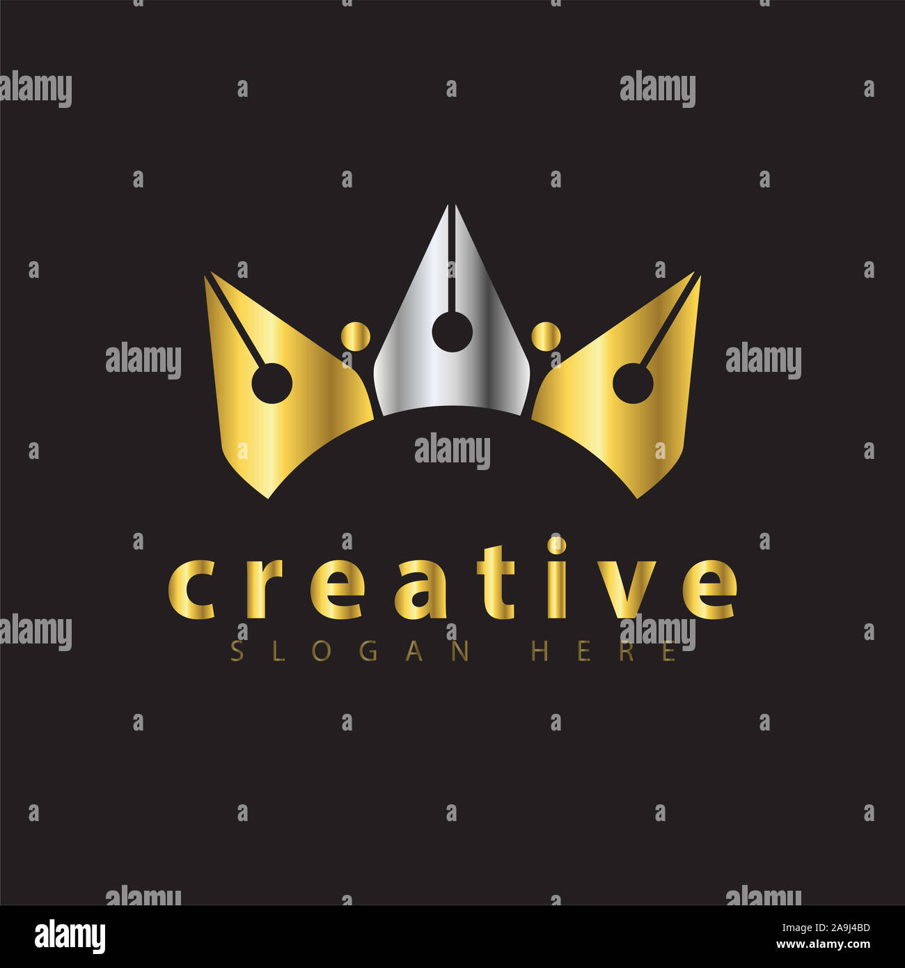 Crown Pen Logo vector Template Stock Photo - Alamy