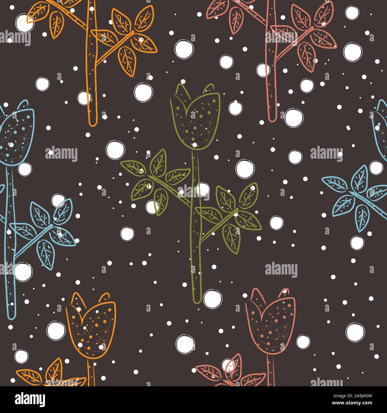 Seamless Pattern with Cute Flowers. Hand Drawn Scandinavian Style ...