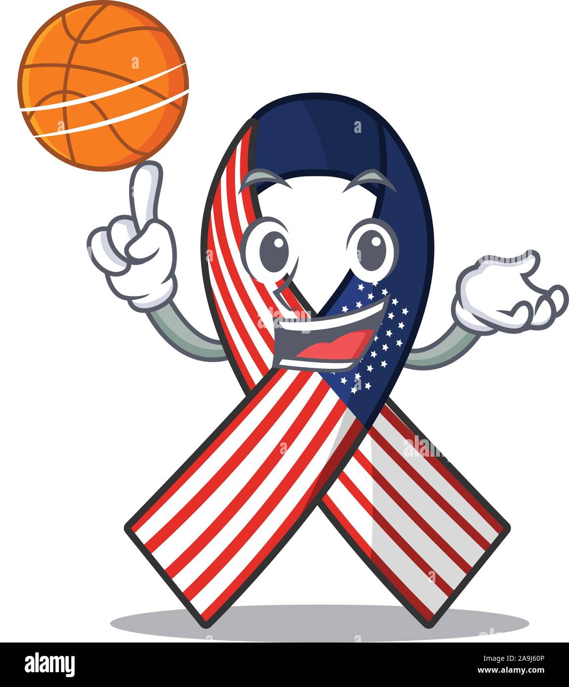 Cartoon usa ribbon with the holding basketball character Stock Vector