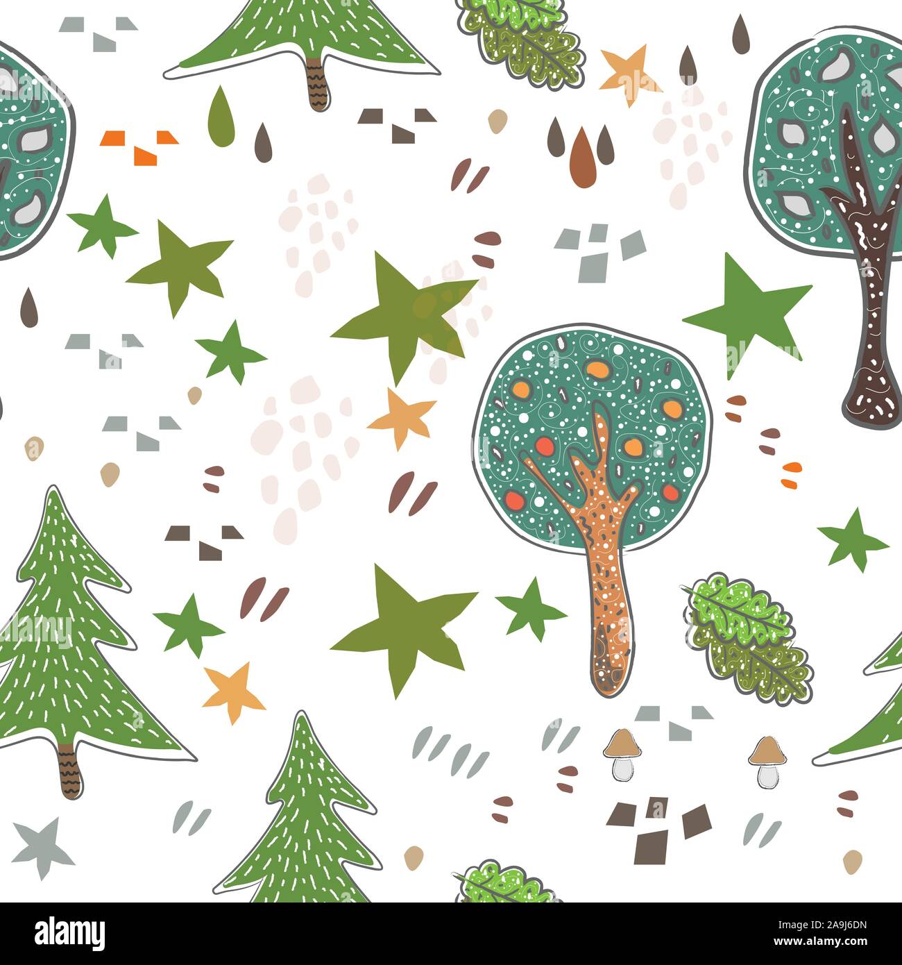 Seamless Pattern with Cute Hand Drawn Trees. Stock Vector