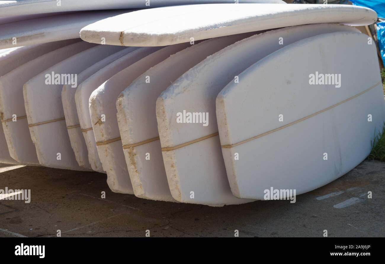 Surfboard foam blank before being shaped into a surfboard Stock Photo