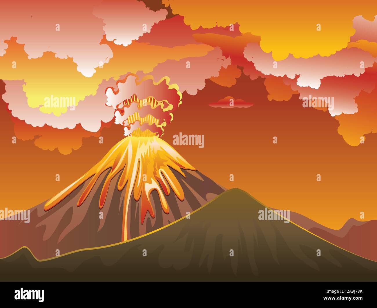 Illustration of cartoon volcano eruption with hot lava Stock Vector Image &  Art - Alamy
