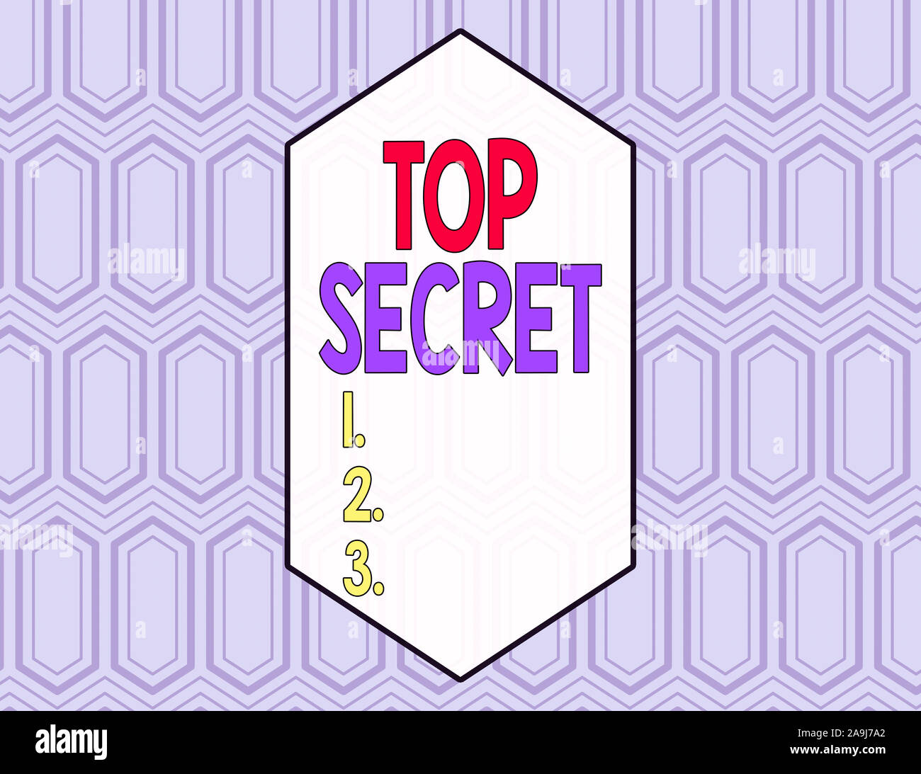 Conceptual hand writing showing Top Secret. Concept meaning protected by a high degree of secrecy Highly confidential Seamless Hexagon Tiles in Line P Stock Photo