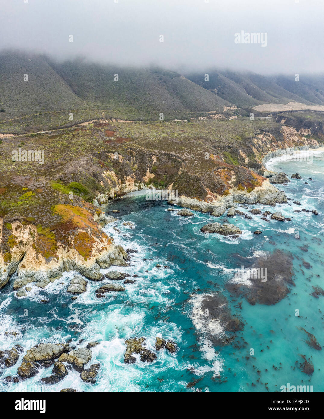 aerial view of northern California coastline near Monterey, Big Sur ...