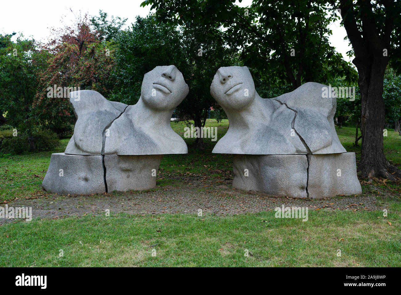 Seoul Korea , 20 September 2019 : Dialogue a bust sculpture by Algerian artist Mohand Amara in Soma Olympic park in Seoul South Korea Stock Photo