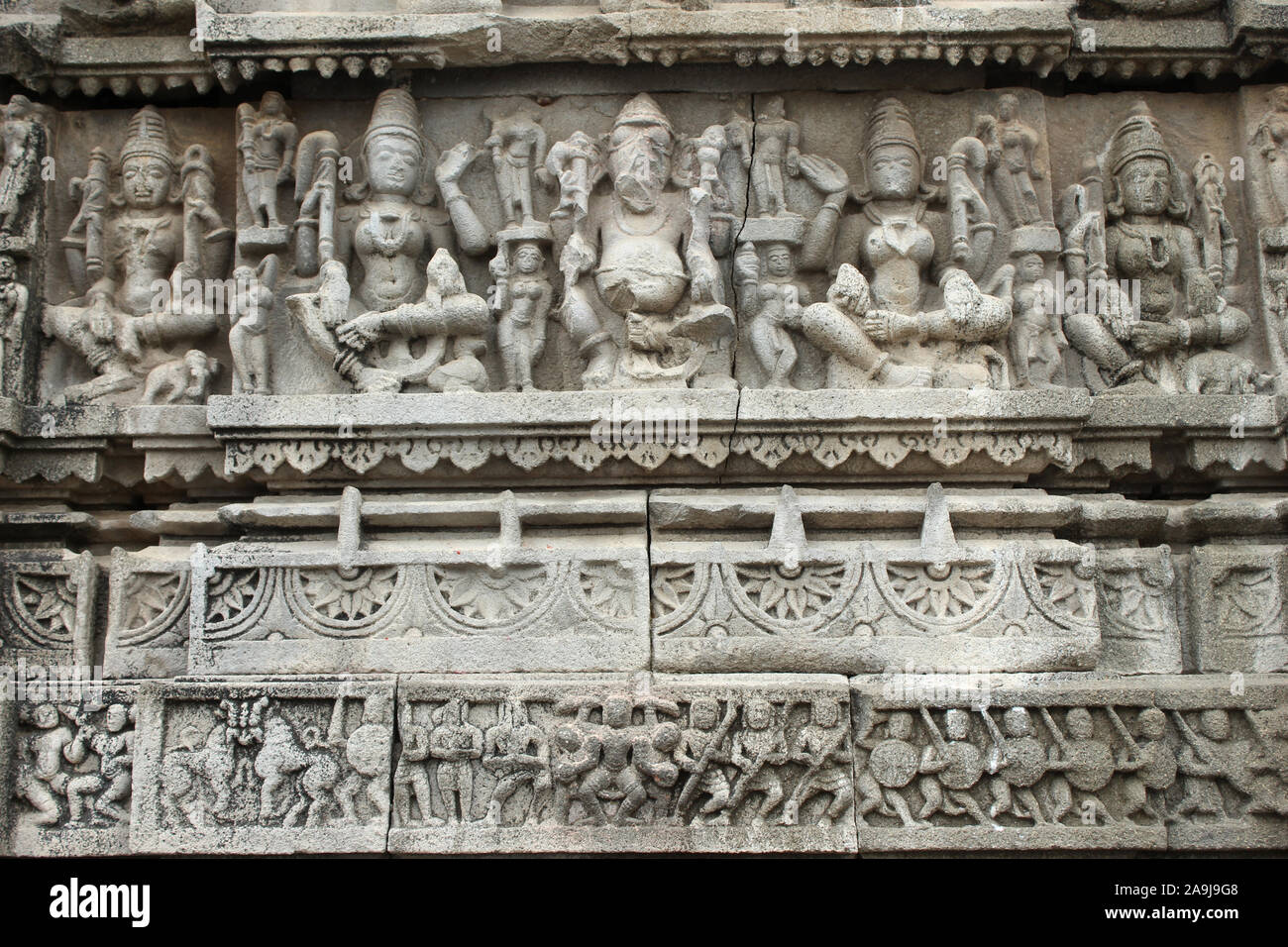 Carved sculptures on wall. Aundha Nagnath Temple, Hingoli, Maharashtra, India. Eighth of the twelve jyotirlingas in India Stock Photo