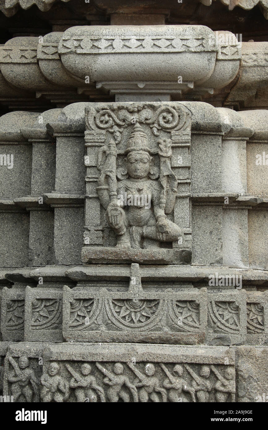 Carved sculptures on wall. Aundha Nagnath Temple, Hingoli, Maharashtra, India. Eighth of the twelve jyotirlingas in India Stock Photo