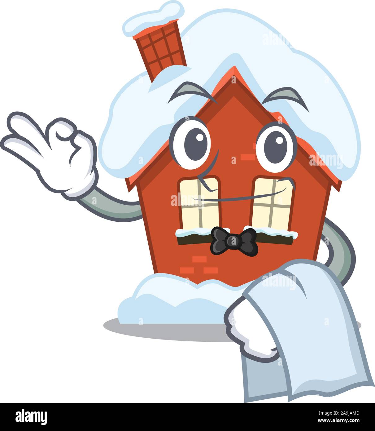 Mascot winter house a cartoon isolated waiter Stock Vector