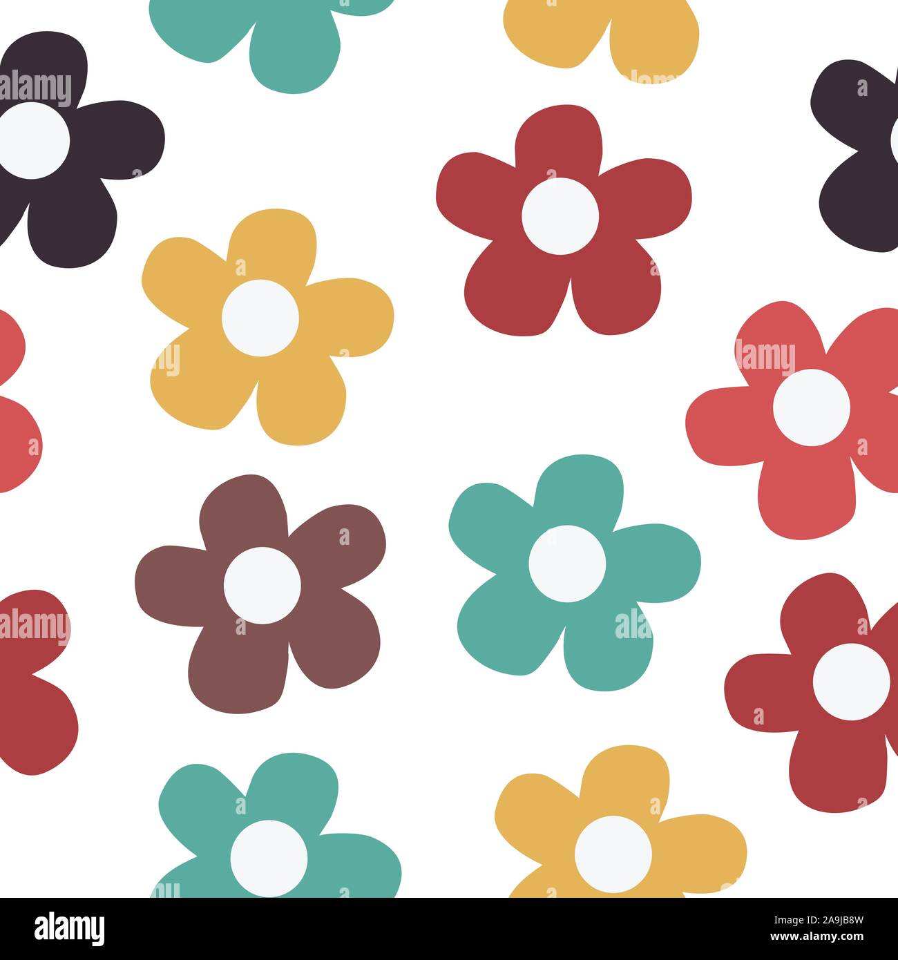 Seamless Pattern with Cute Flowers. Hand Drawn Scandinavian Style ...
