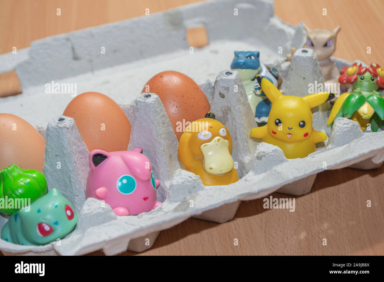 Old Pokemon toys in chicken eggs box Stock Photo - Alamy