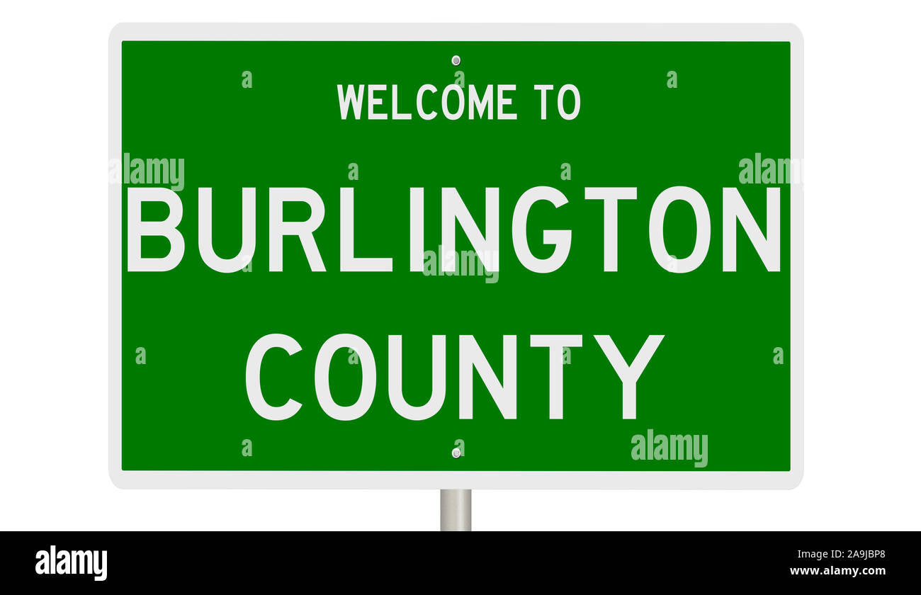 Rendering of a green 3d highway sign for Burlington County Stock Photo