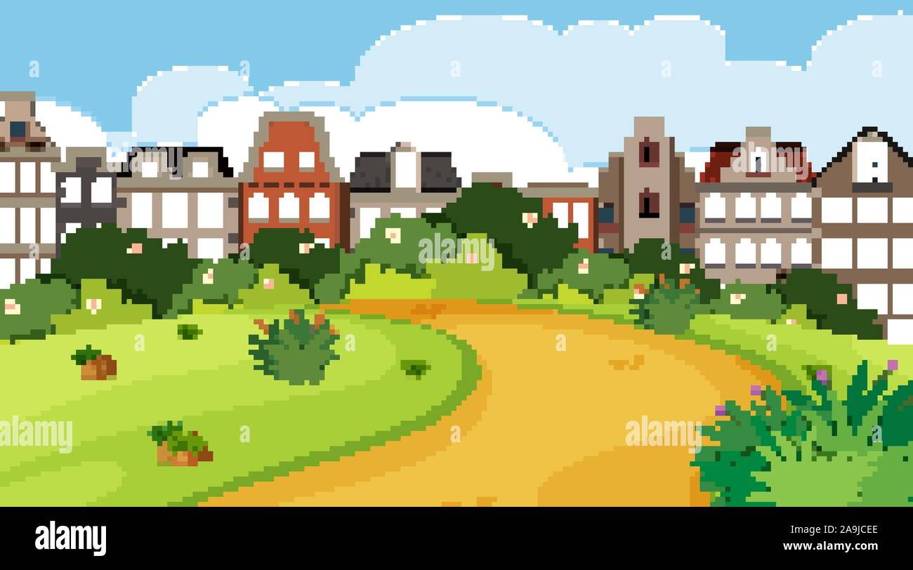 Nature scene with city buildings and park illustration Stock Vector ...