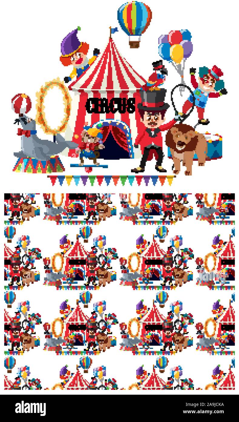 Seamless background design with ring master and circus animals ...