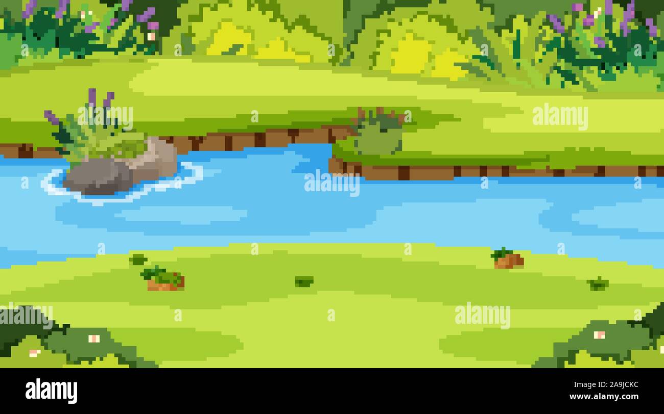 Nature scene with river in the park illustration Stock Vector Image ...