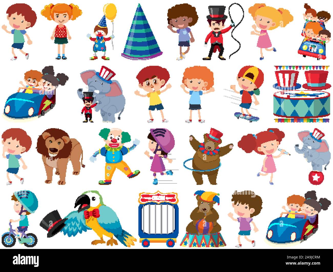 Large set of isolated objects of kids and circus illustration Stock ...