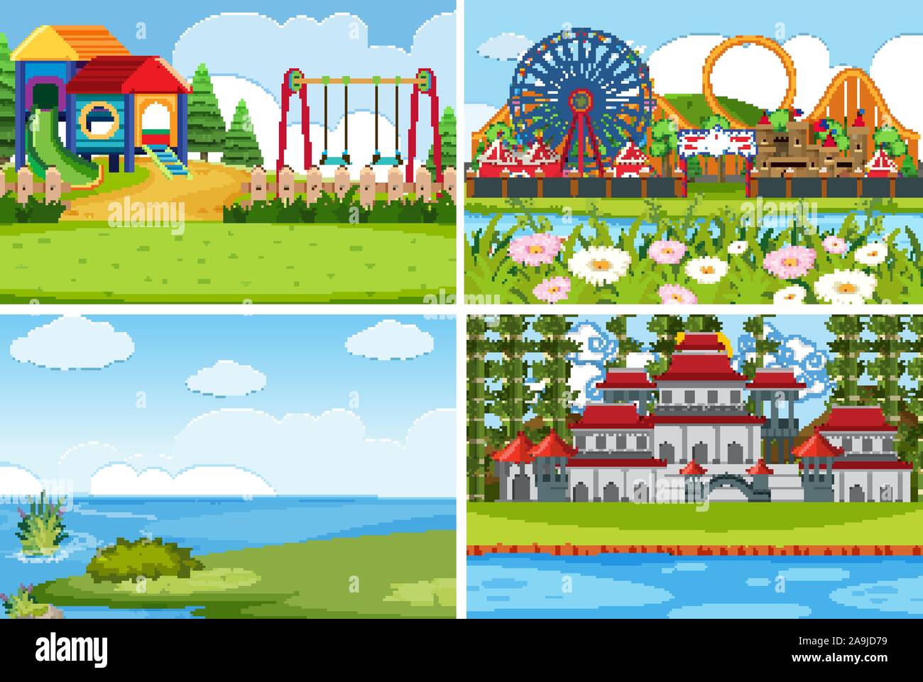 A set of outdoor scene including water illustration Stock Vector Image ...