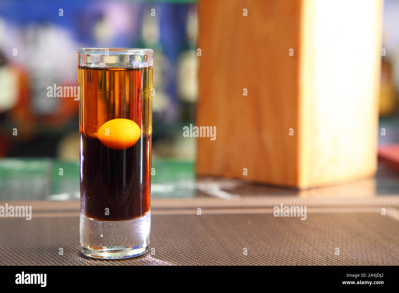 Joker breakfast cocktail. Shot Joker breakfast at the bar. Alcoholic