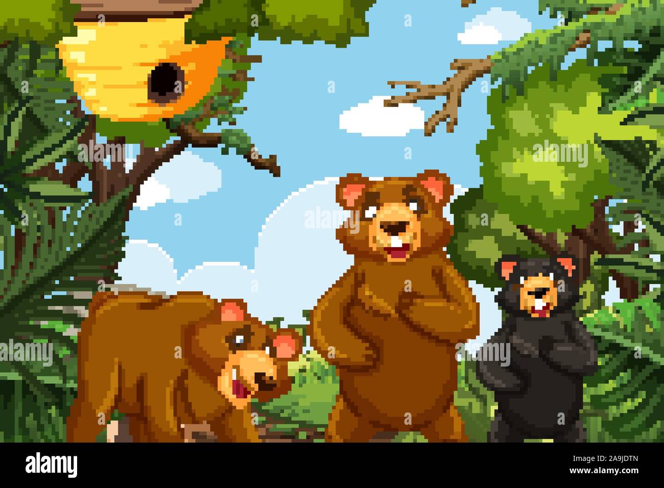Cute bear in jungle scene illustration Stock Vector Image & Art - Alamy