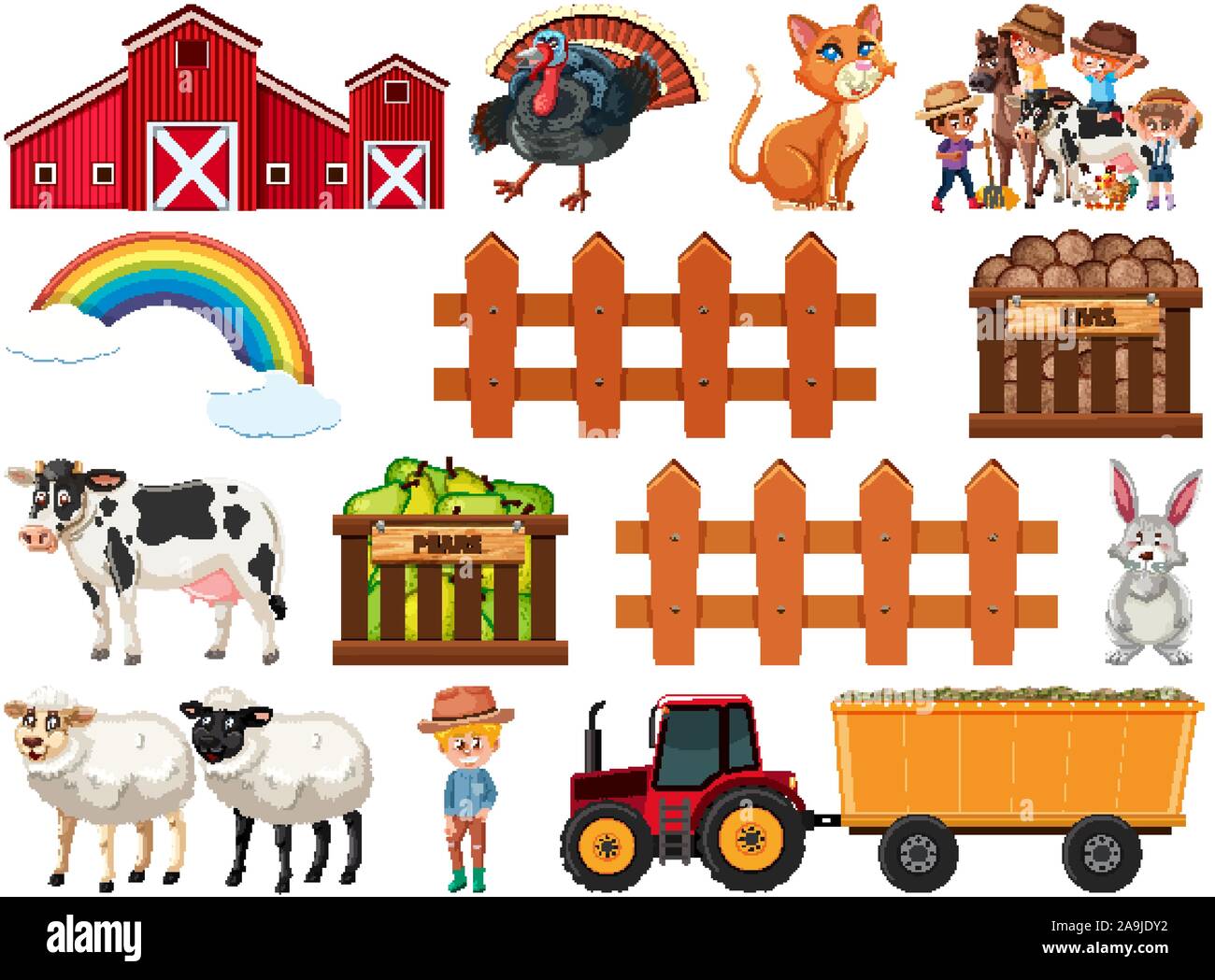 Large set of isolated farm objects illustration Stock Vector Image ...