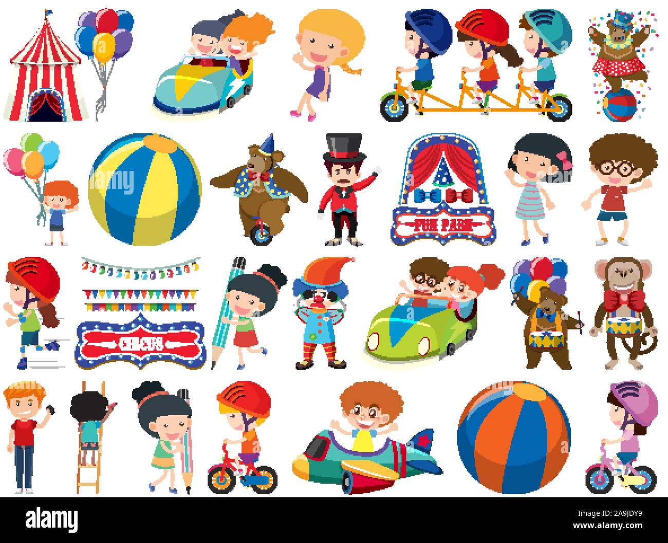 Large set of isolated objects of kids and circus illustration Stock ...