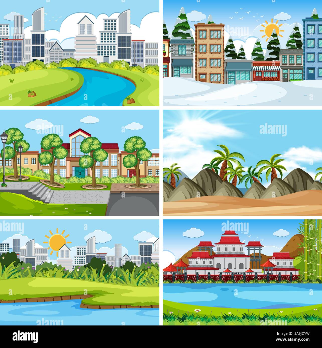 A set of outdoor scene including water illustration Stock Vector Image ...