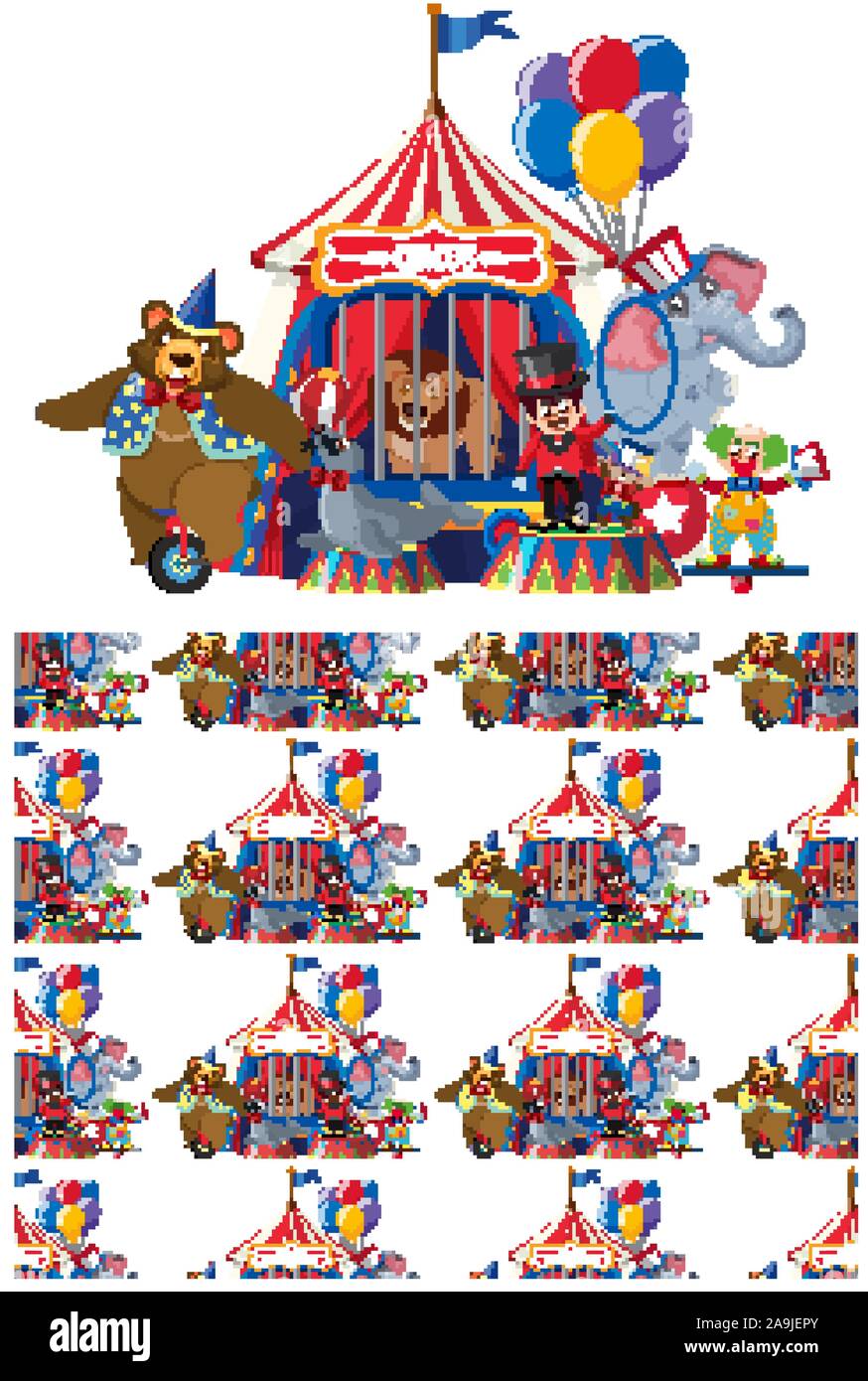 Seamless background design with circus animals illustration Stock Vector