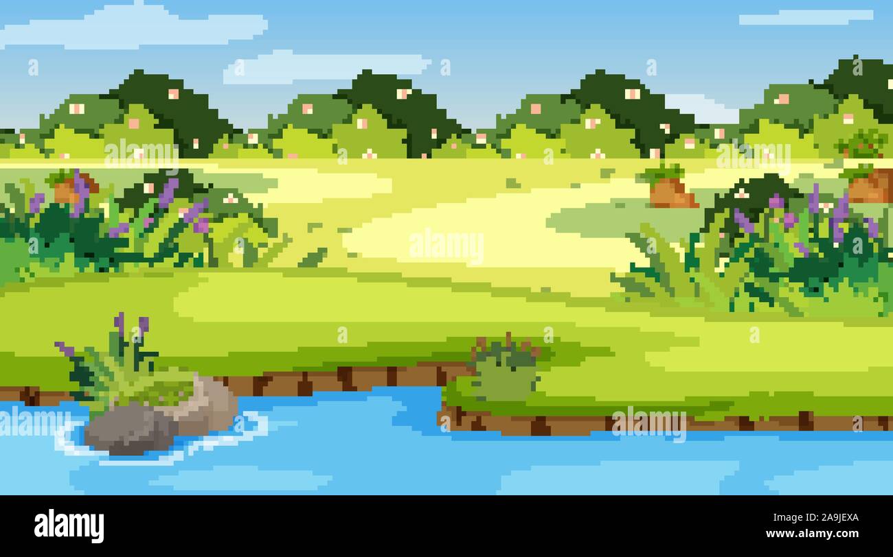 Nature scene with river in the park illustration Stock Vector Image ...