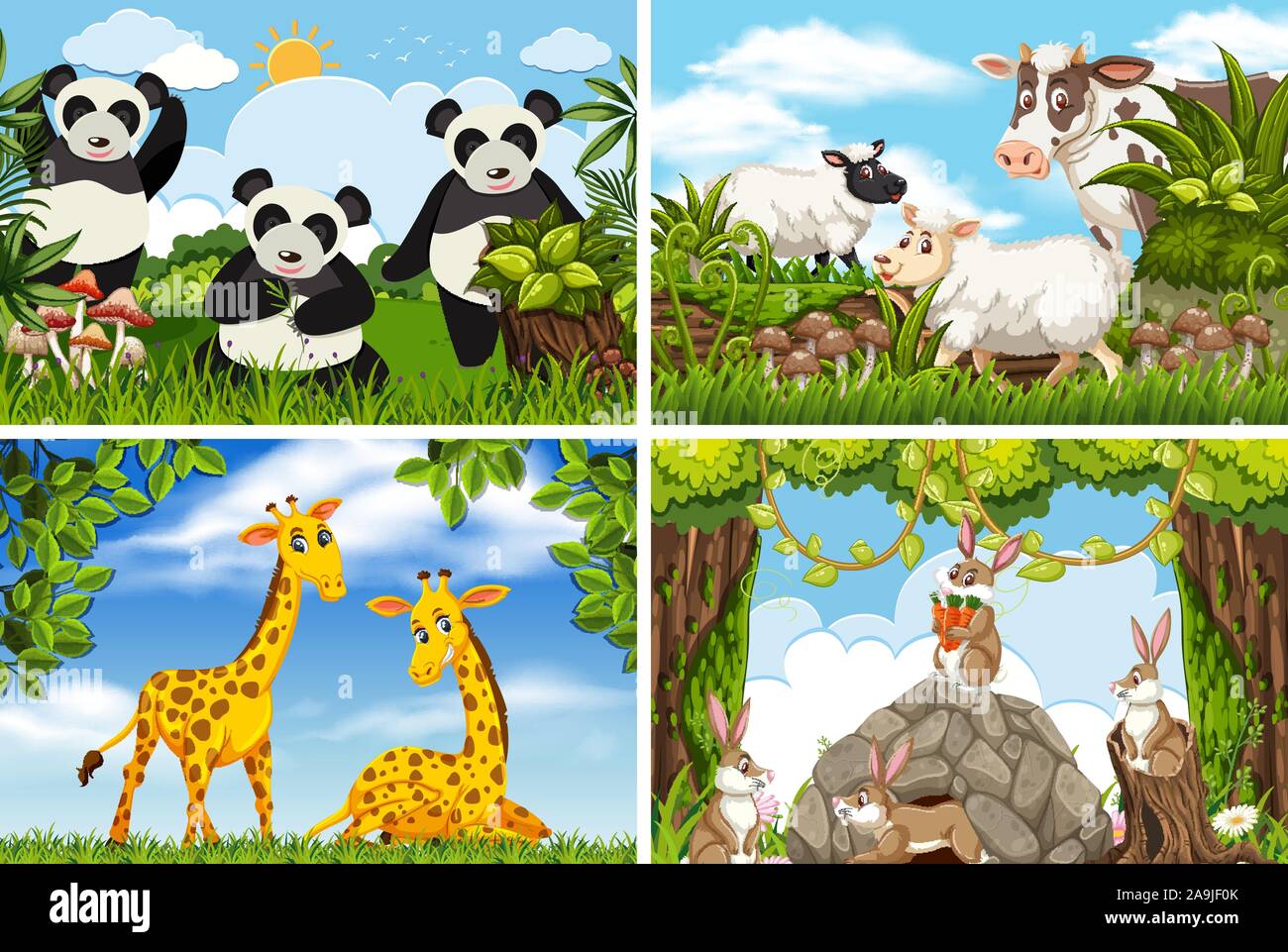 Set of various animals in nature scenes illustration Stock Vector Image ...