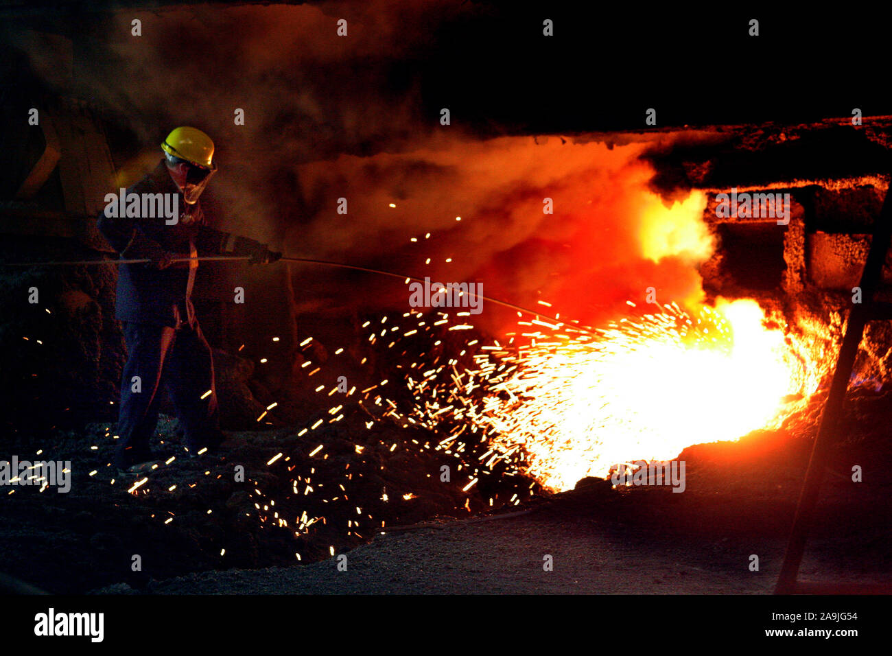 Blast furnaces on large integrated steelworks. Stock Photo