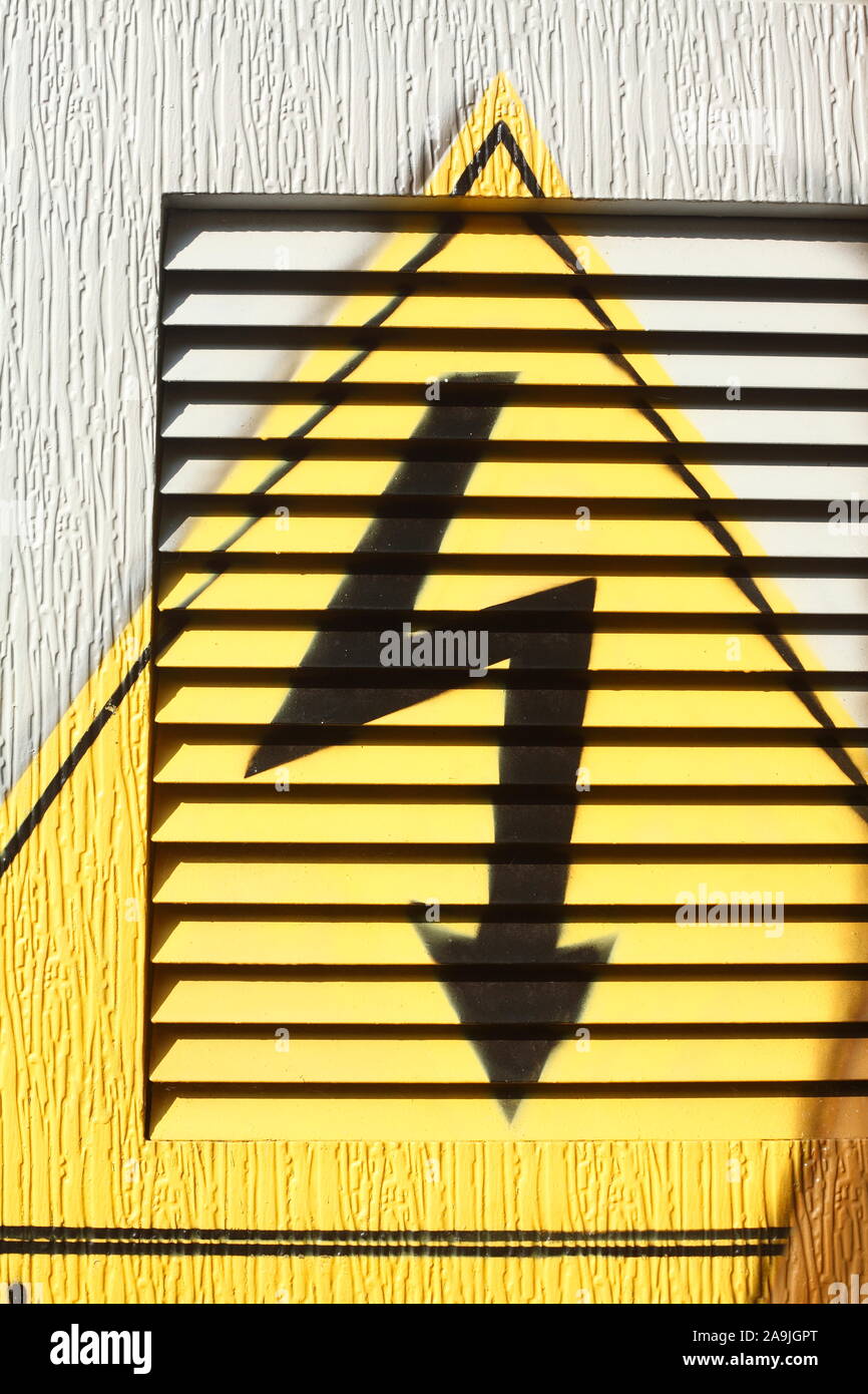 Symbol high voltage mortal danger painted on a distribution box, Germany Stock Photo