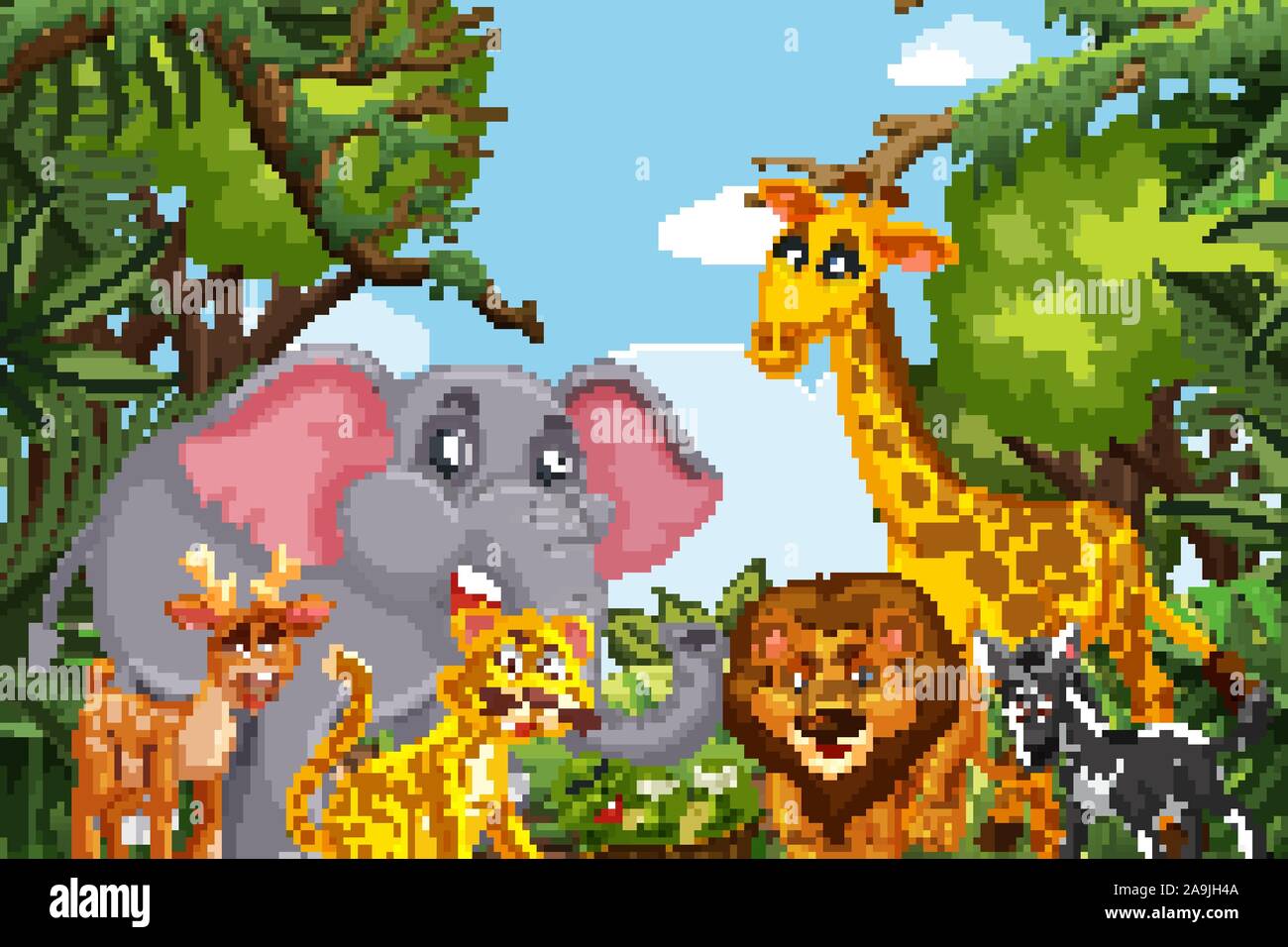 Cute animals in jungle scene illustration Stock Vector Image & Art - Alamy