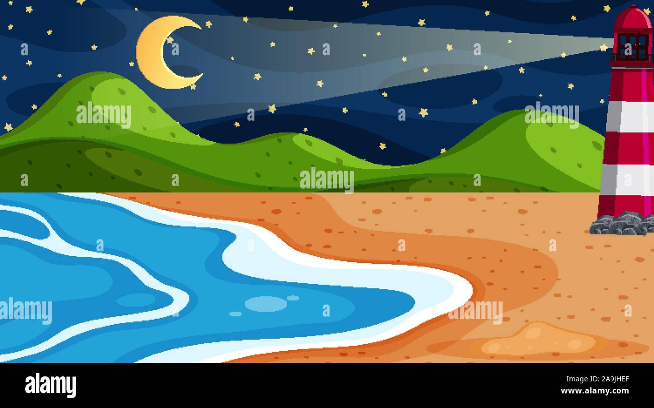 Nature scene with lighthouse on the beach illustration Stock Vector ...