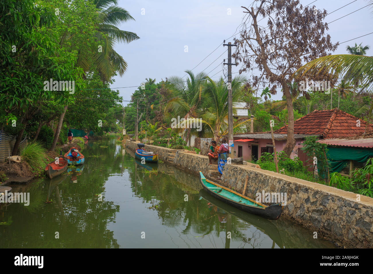 A mundane scene of a backwater village in Alleppey (Kerala) Stock Photo