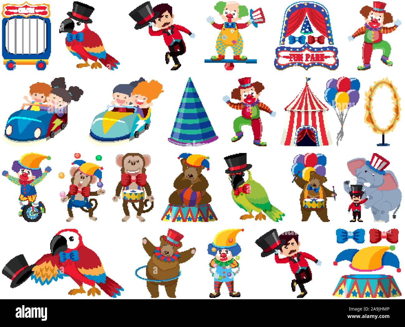 Large set of isolated objects of kids and circus illustration Stock ...