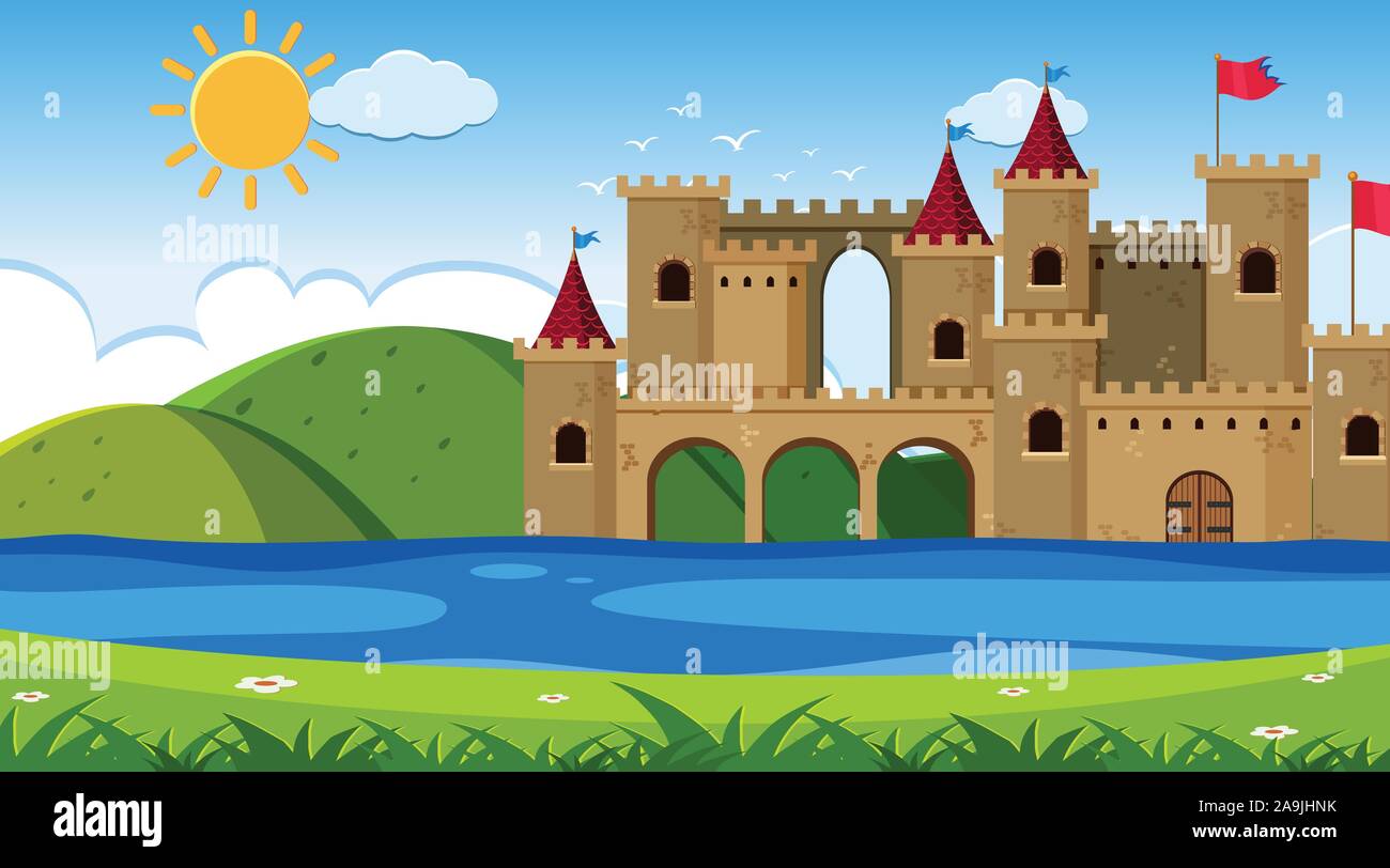 An outdoor scene with castle illustration Stock Vector Image & Art - Alamy