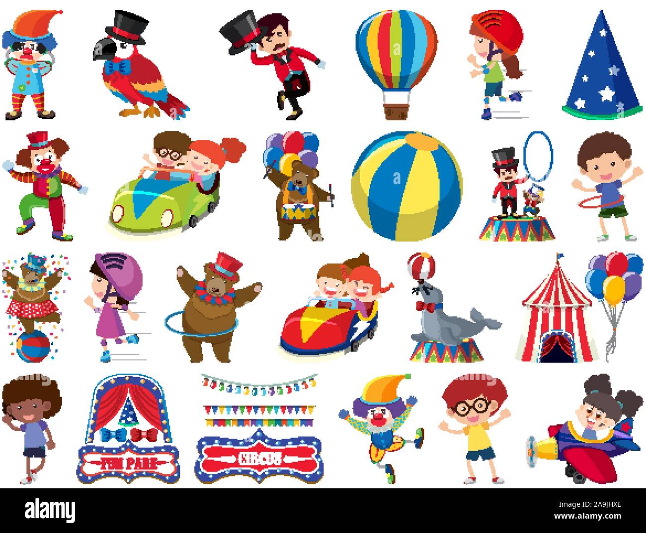 Large set of isolated objects of kids and circus illustration Stock ...