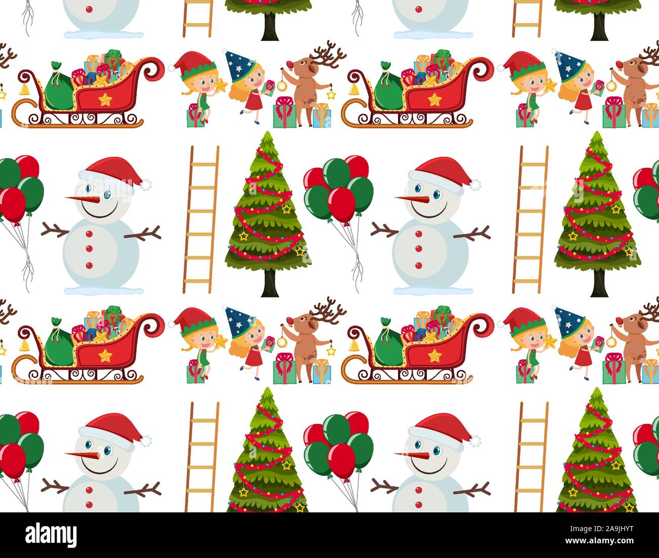 Seamless background design with snowman and tree illustration Stock Vector