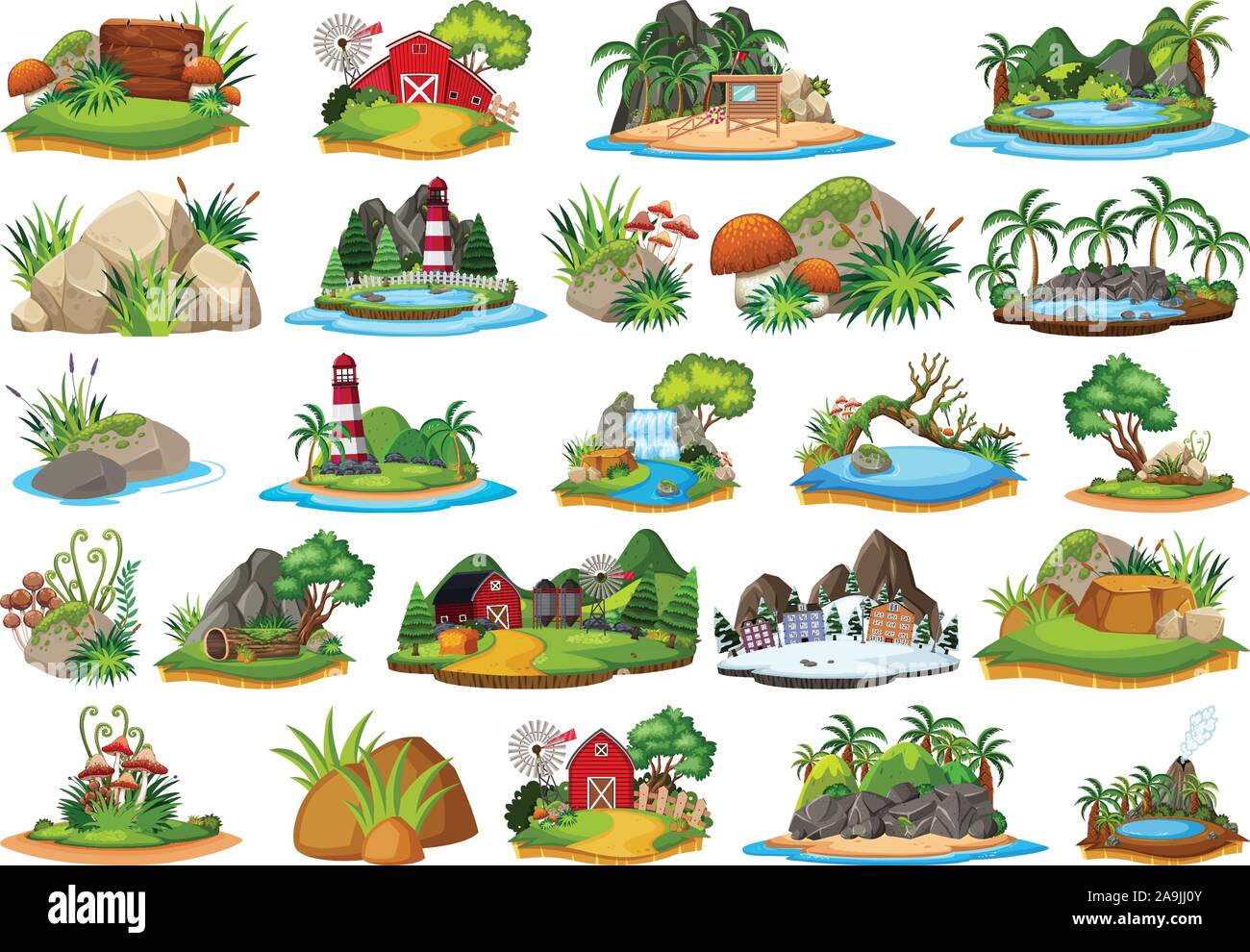 Set of isolated objects theme - landscapes illustration Stock Vector
