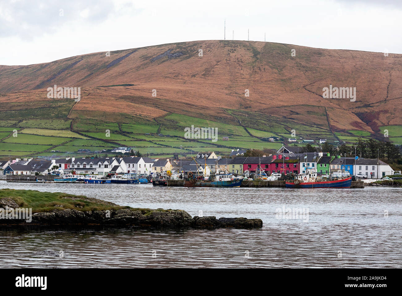 Aerial view over Portmagee along Ring of Skelig, County Kerry, Ireland Stock Photo